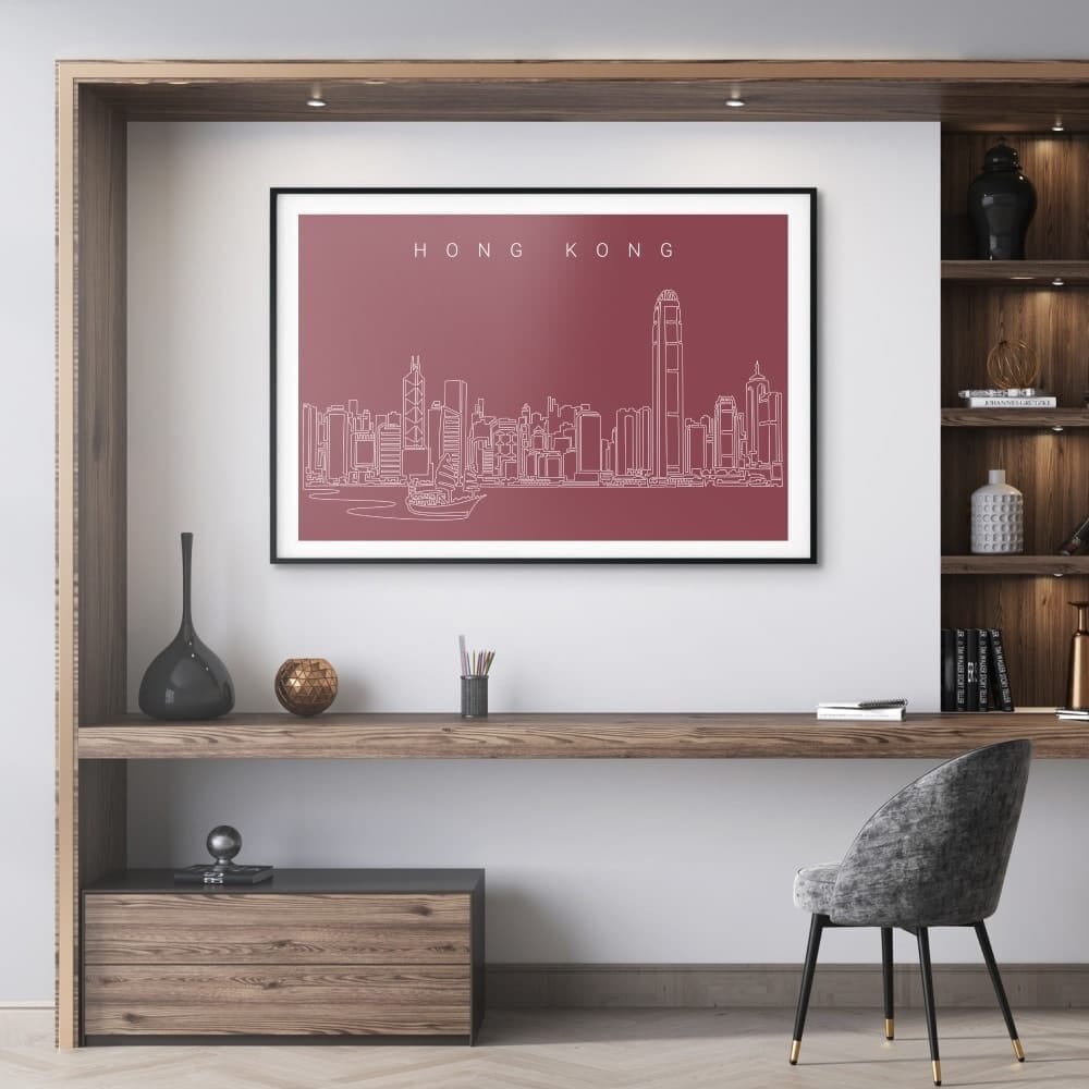 Hong Kong Skyline Art Print for Home Office - Dark Hong Kong Skyline Art Print for Home Office - Dark
