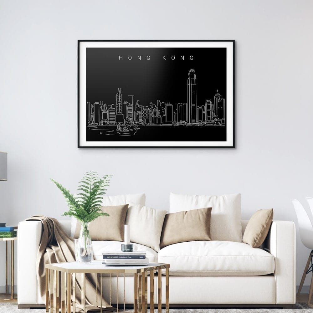 Hong Kong Skyline Art Print for Living Room - Dark Hong Kong Skyline Art Print for Living Room - Dark