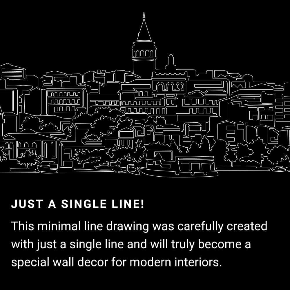 Istanbul Skyline One Line Drawing Art - Dark Istanbul Skyline One Line Drawing Art - Dark