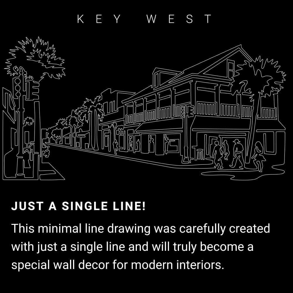 Key West Cityscape One Line Drawing Art - Dark Key West Cityscape One Line Drawing Art - Dark