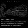 Key West Cityscape One Line Drawing Art - Dark