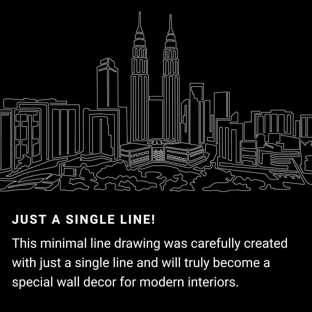 Kuala Lumpur Skyline One Line Drawing Art - Dark Kuala Lumpur Skyline One Line Drawing Art - Dark
