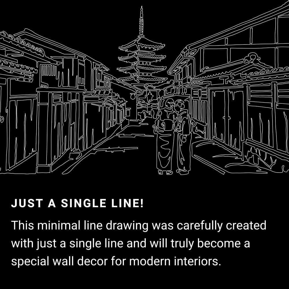 Kyoto Temple One Line Drawing Art - Dark Kyoto Temple One Line Drawing Art - Dark