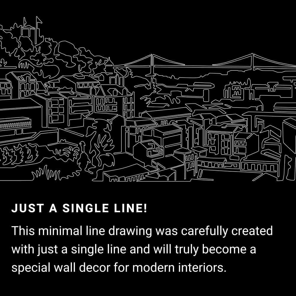 Lisbon Skyline One Line Drawing Art - Dark Lisbon Skyline One Line Drawing Art - Dark