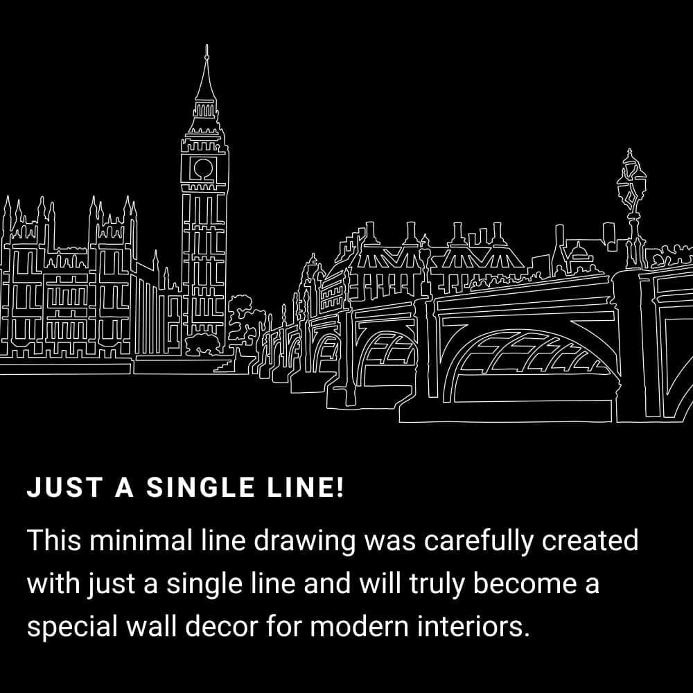 London Skyline One Line Drawing Art - Dark London Skyline One Line Drawing Art - Dark
