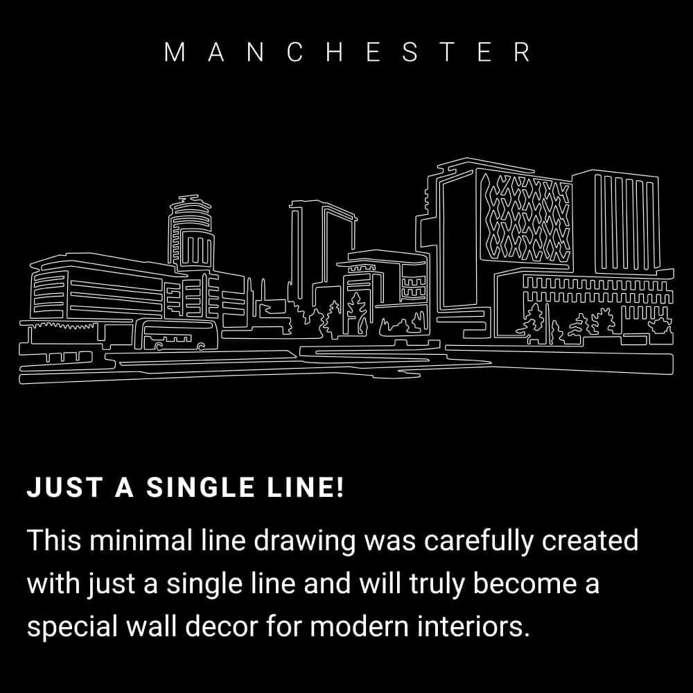 Manchester Skyline One Line Drawing Art - Dark Manchester Skyline One Line Drawing Art - Dark