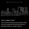 Manchester Skyline One Line Drawing Art - Dark