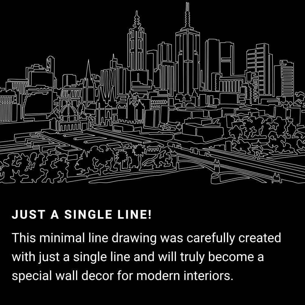 Melbourne Skyline One Line Drawing Art - Dark Melbourne Skyline One Line Drawing Art - Dark