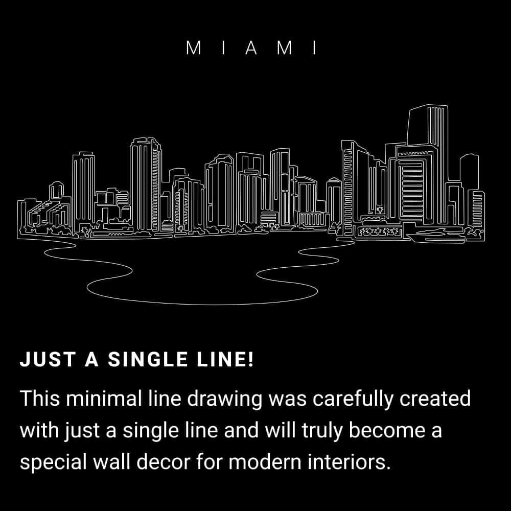 Miami Skyline One Line Drawing Art - Dark Miami Skyline One Line Drawing Art - Dark