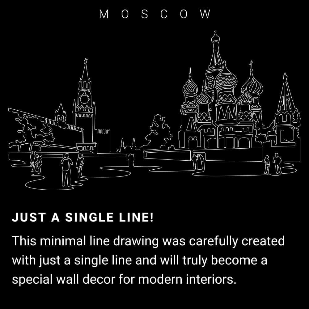 Moscow Skyline One Line Drawing Art - Dark Moscow Skyline One Line Drawing Art - Dark
