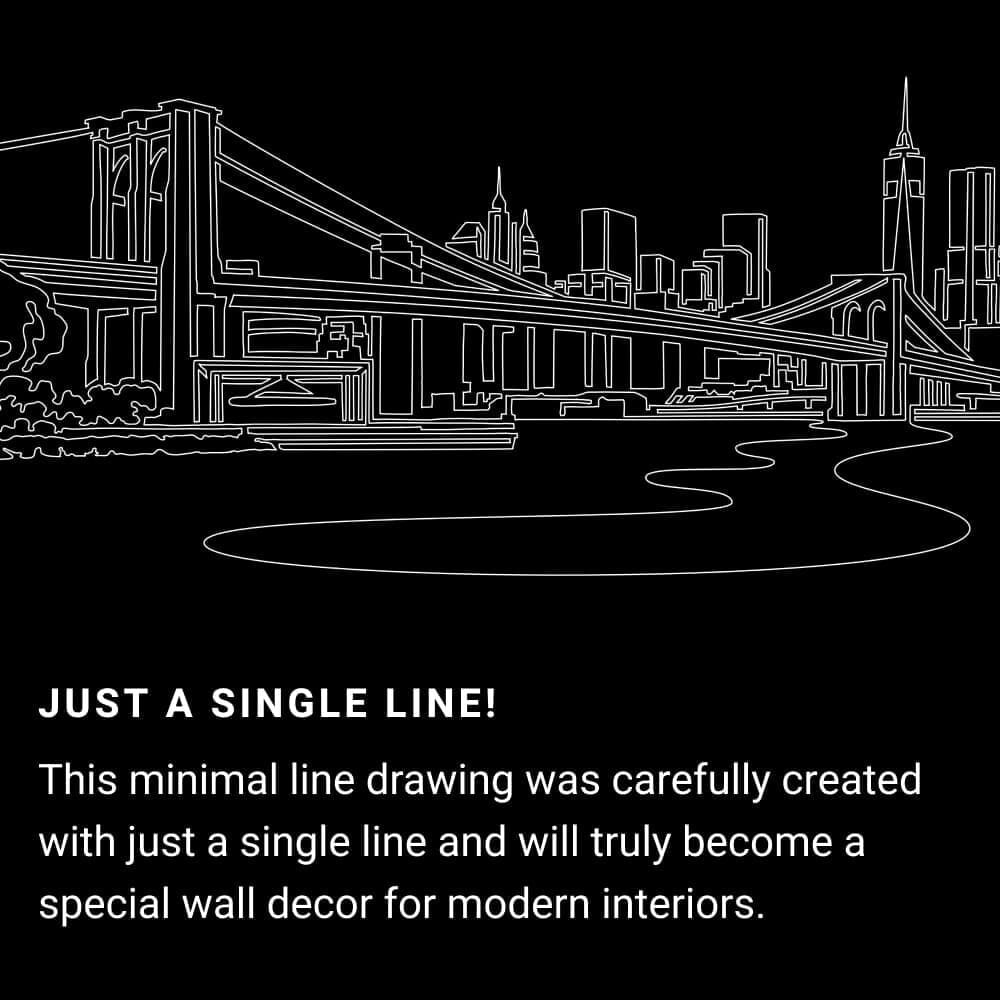NYC Skyline Brooklyn Bridge One Line Drawing Art - Dark NYC Skyline Brooklyn Bridge One Line Drawing Art - Dark