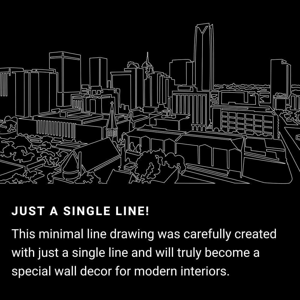 Oklahoma City Skyline One Line Drawing Art - Dark Oklahoma City Skyline One Line Drawing Art - Dark