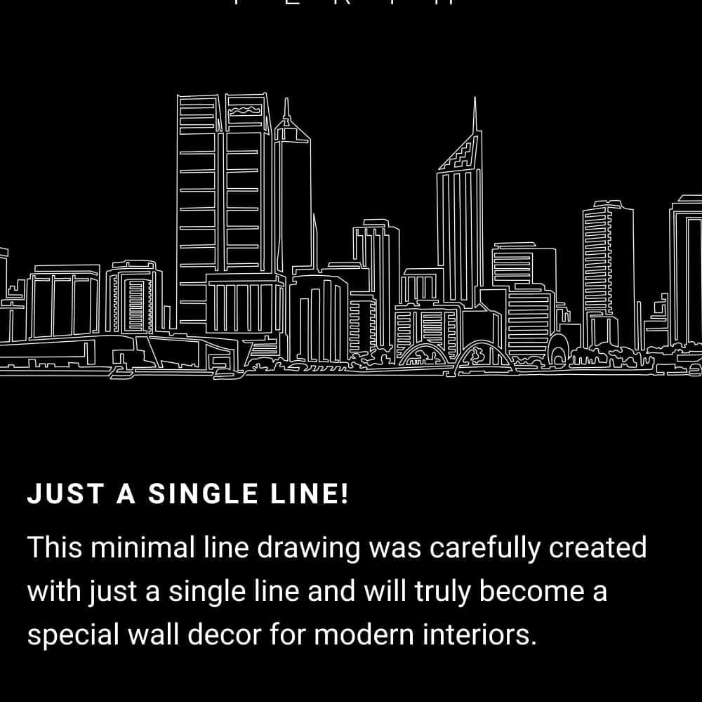 Perth Skyline One Line Drawing Art - Dark Perth Skyline One Line Drawing Art - Dark