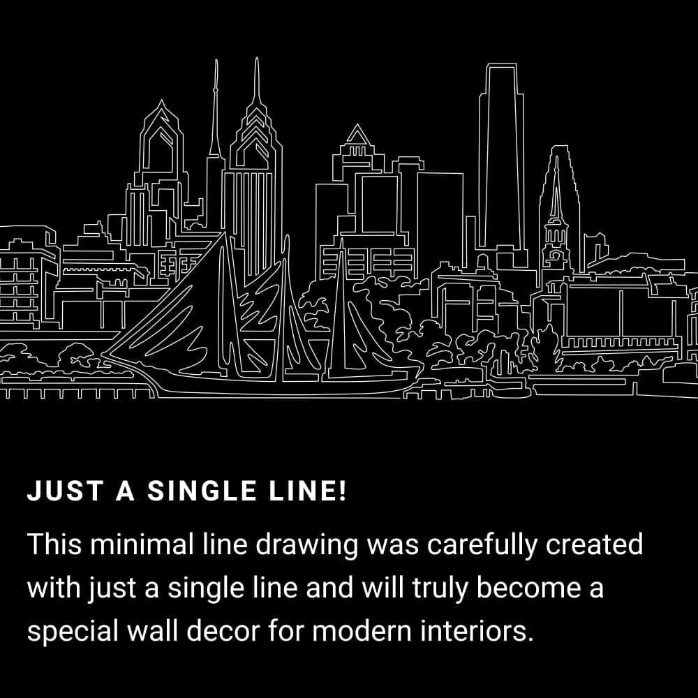 Philadelphia Skyline One Line Drawing Art - Dark Philadelphia Skyline One Line Drawing Art - Dark