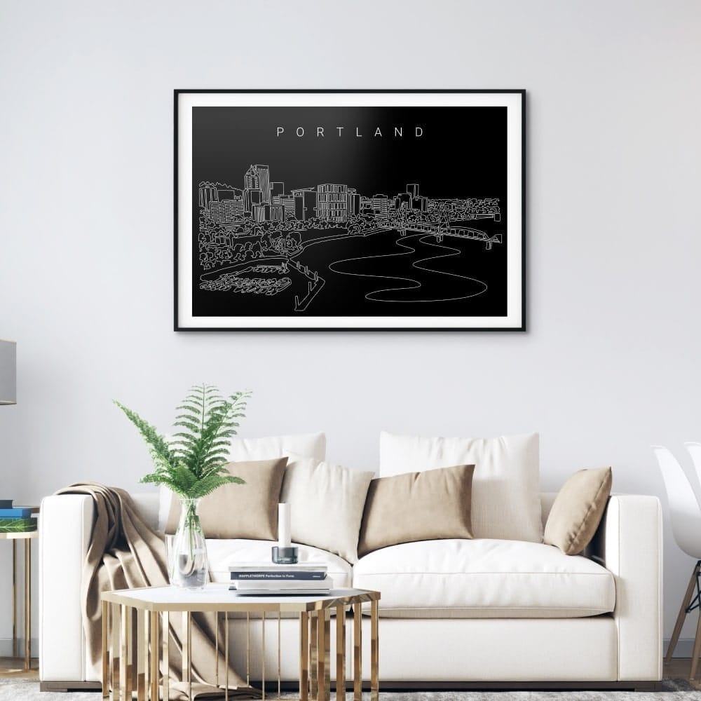 Portland Oregon Skyline Art Print for Living Room - Dark Portland Oregon Skyline Art Print for Living Room - Dark
