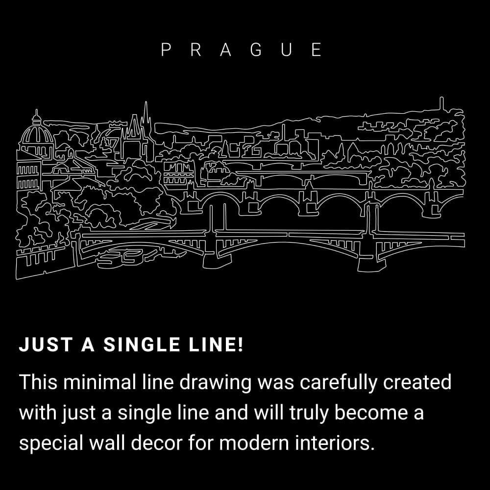 Prague skyline One Line Drawing Art - Dark Prague skyline One Line Drawing Art - Dark