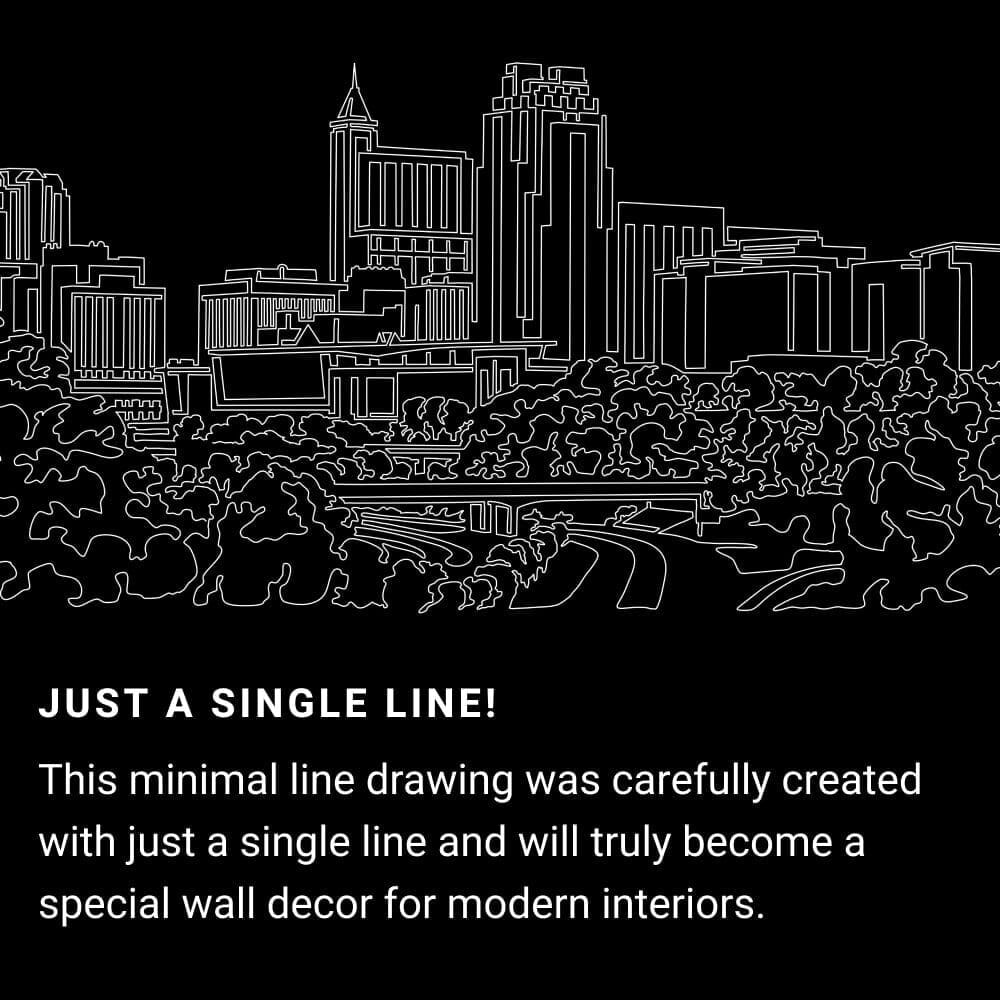 Raleigh Skyline One Line Drawing Art - Dark Raleigh Skyline One Line Drawing Art - Dark