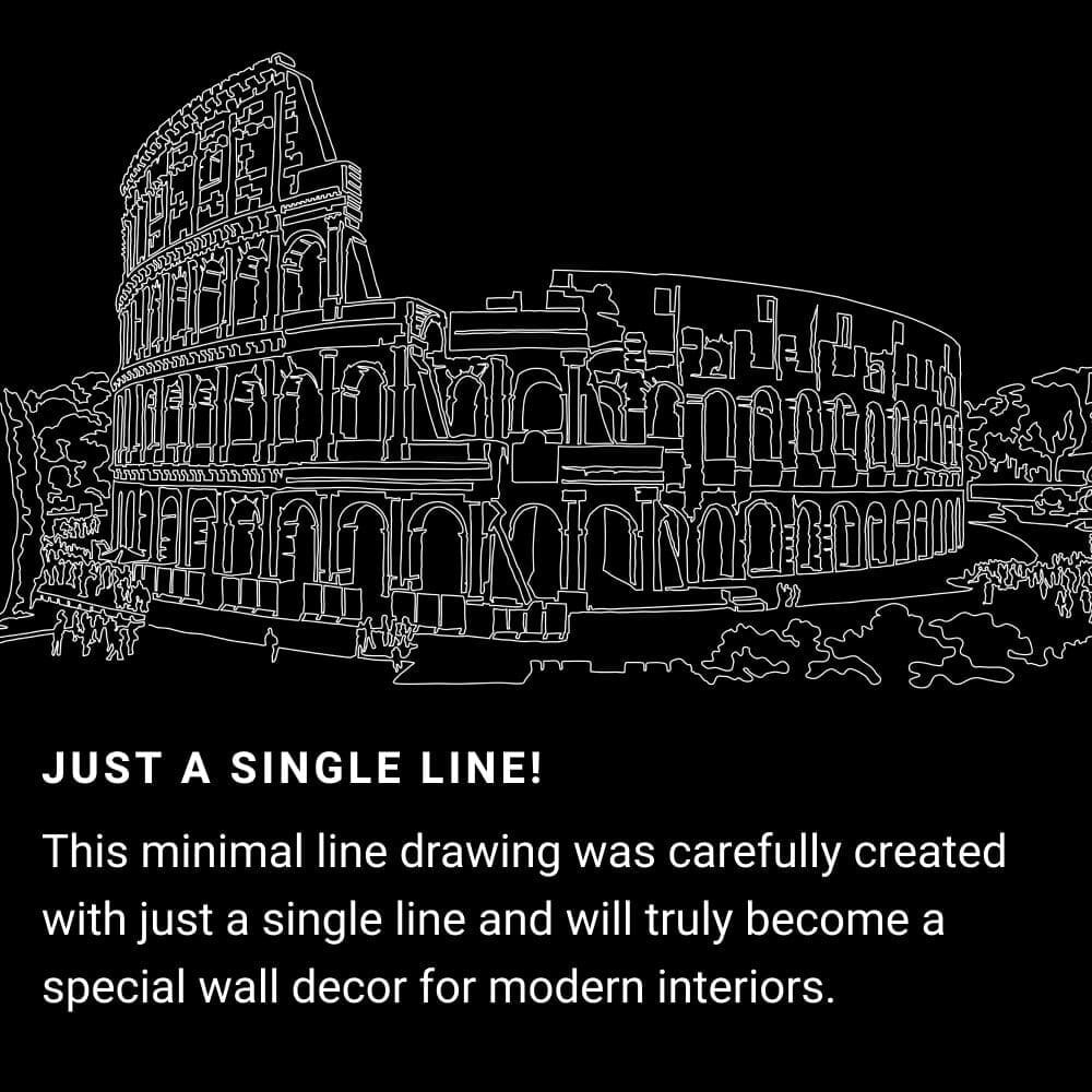 Rome Colosseum One Line Drawing Art - Dark Rome Colosseum One Line Drawing Art - Dark