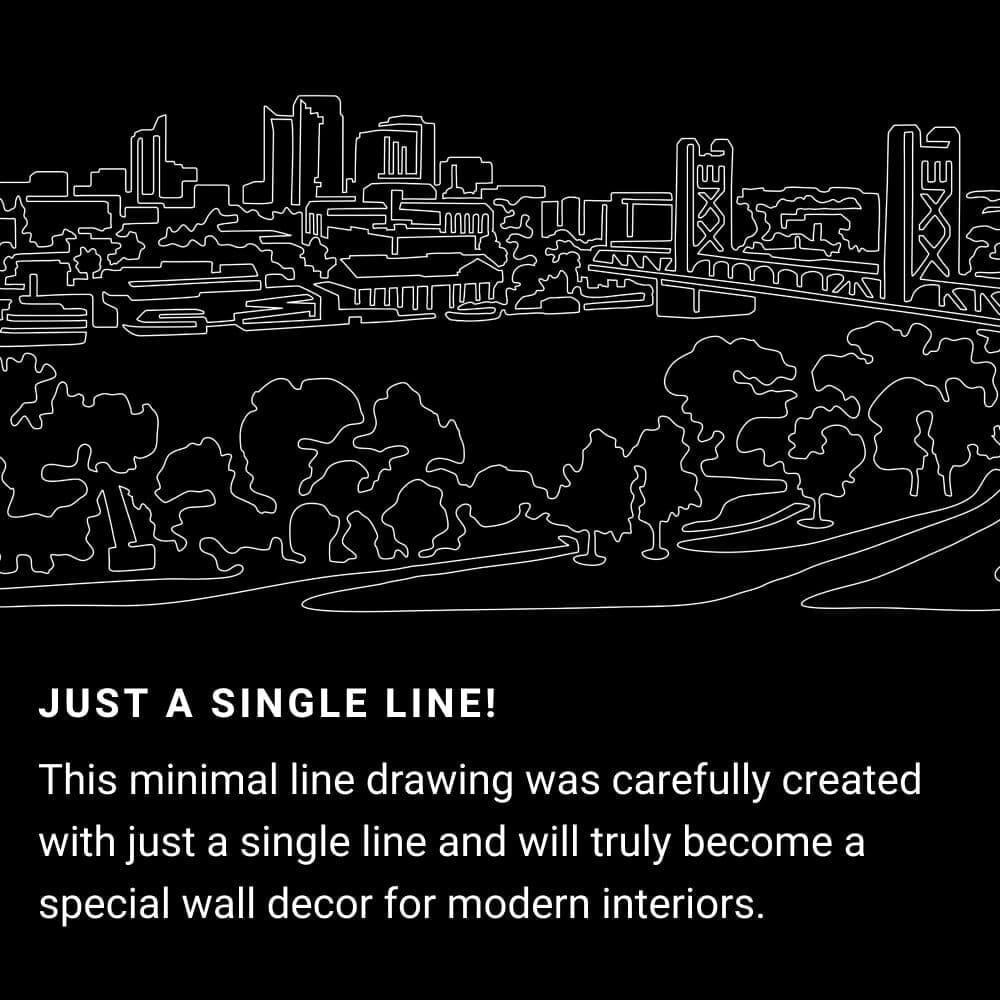 Sacramento Skyline One Line Drawing Art - Dark Sacramento Skyline One Line Drawing Art - Dark