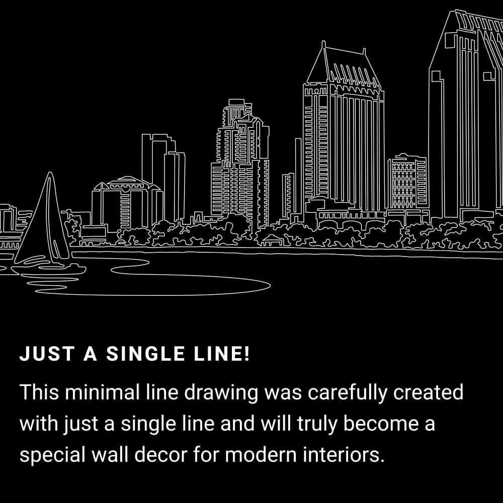 San Diego skyline One Line Drawing Art - Dark San Diego skyline One Line Drawing Art - Dark