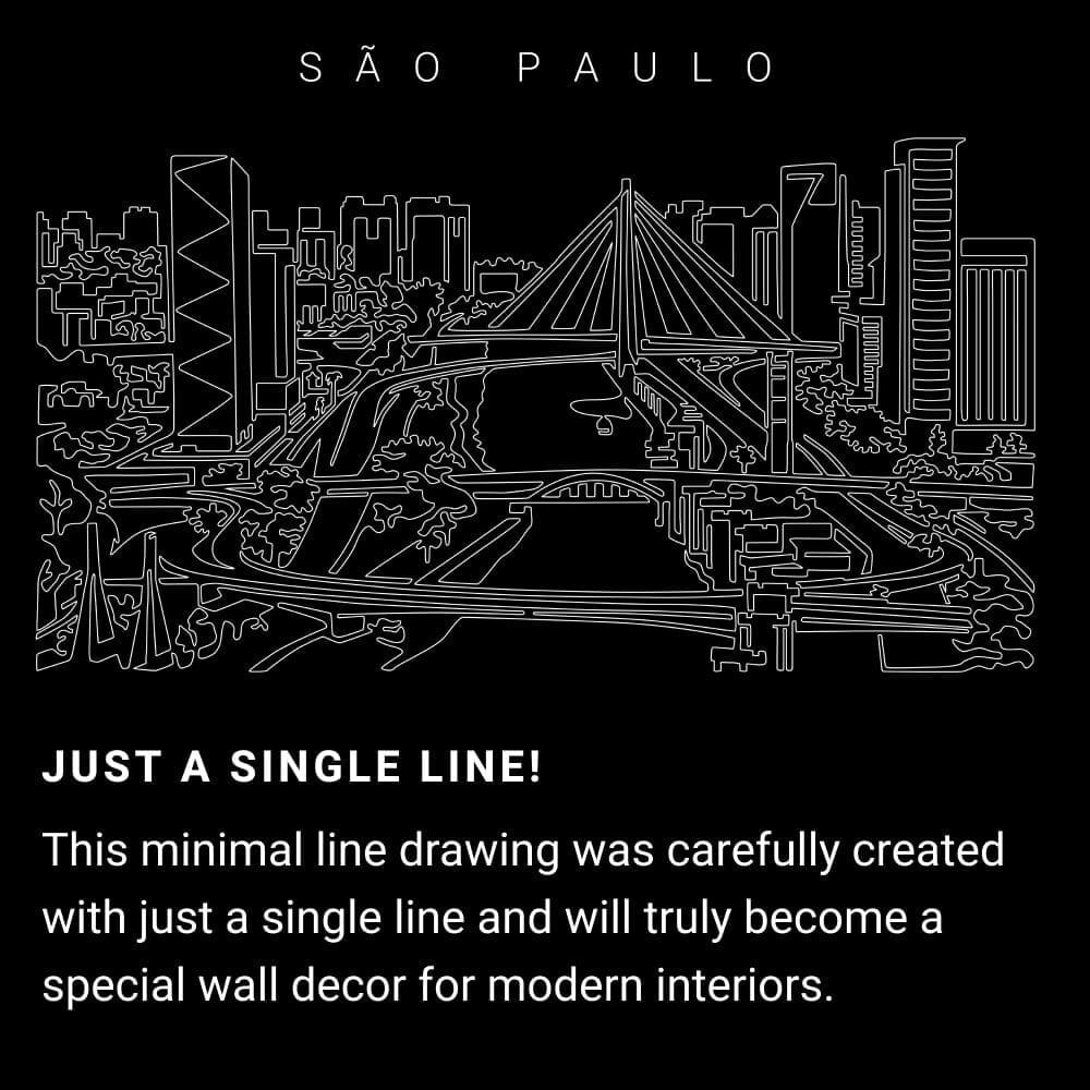 Sao Paulo Skyline One Line Drawing Art - Dark Sao Paulo Skyline One Line Drawing Art - Dark