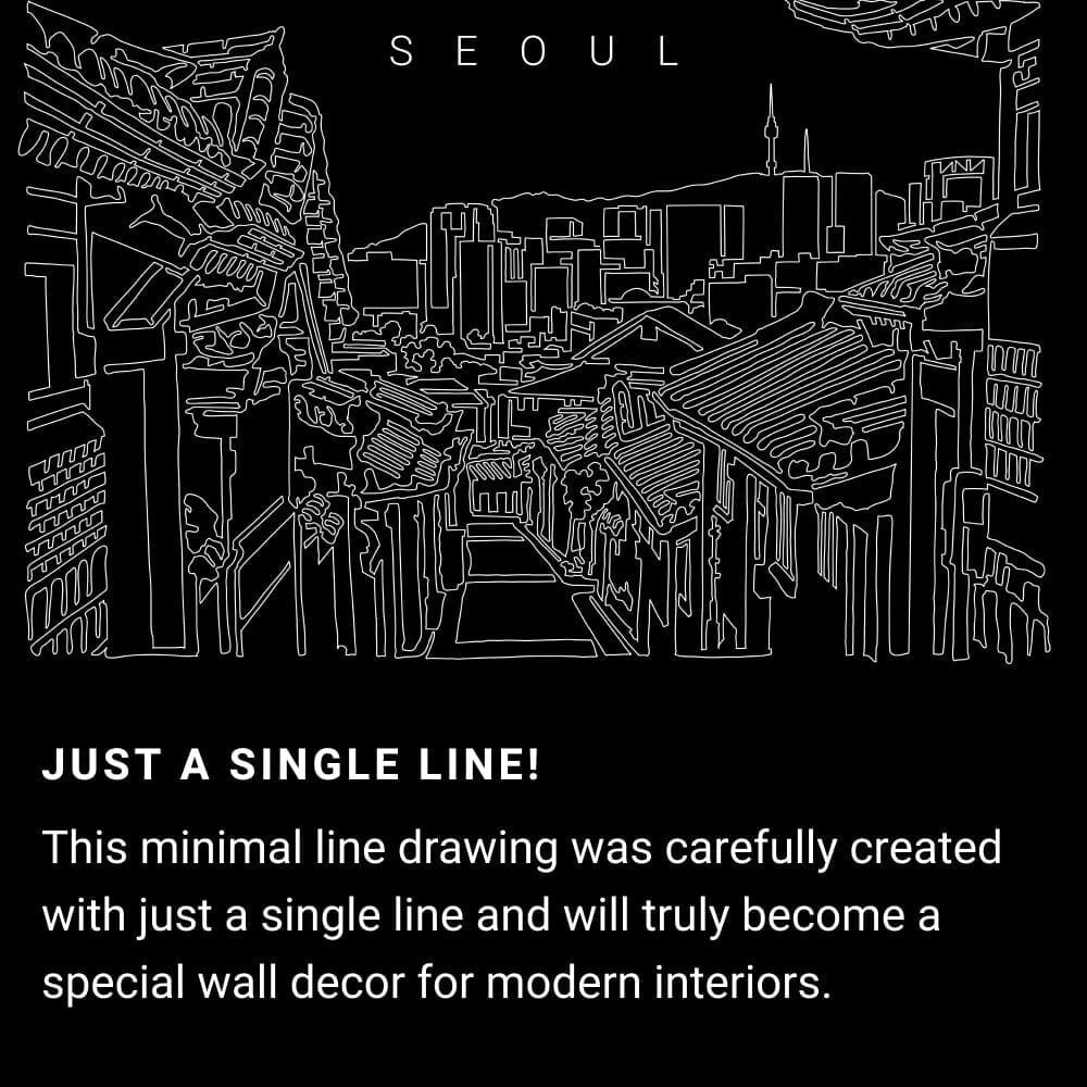 Seoul Korea One Line Drawing Art - Dark Seoul Korea One Line Drawing Art - Dark