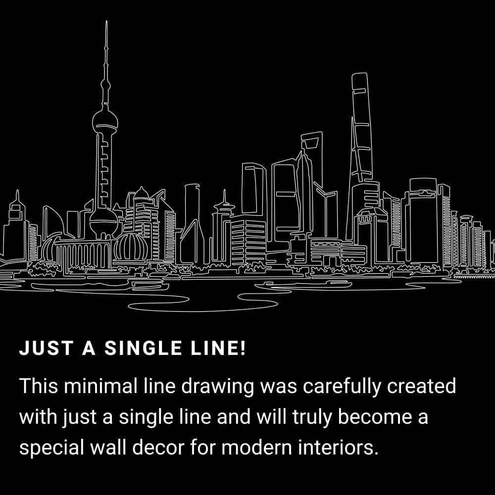 Shanghai Skyline One Line Drawing Art - Dark Shanghai Skyline One Line Drawing Art - Dark