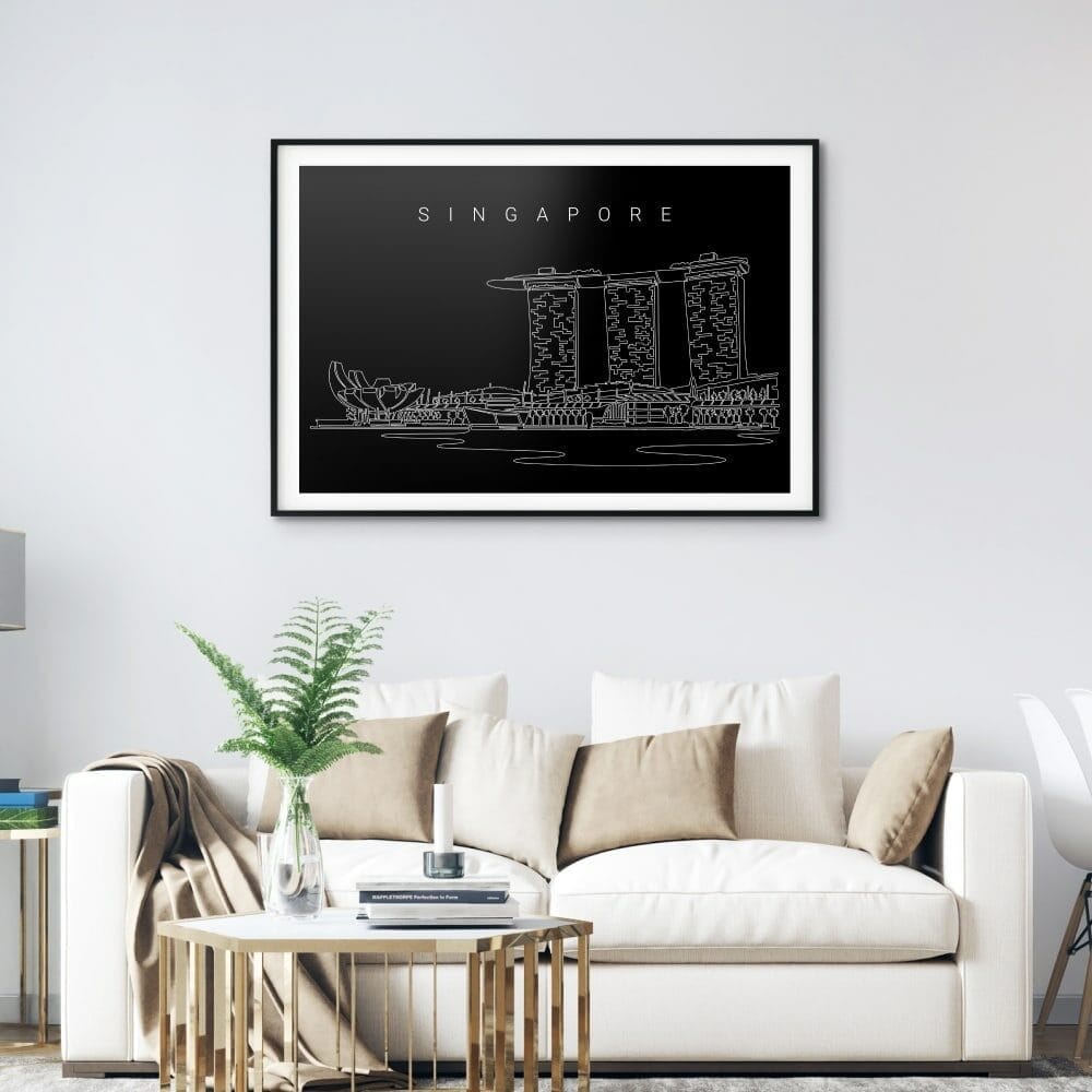 Singapore Skyline Art Print for Living Room - Dark Singapore Skyline Art Print for Living Room - Dark