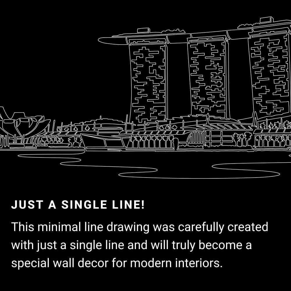 Singapore Skyline One Line Drawing Art - Dark Singapore Skyline One Line Drawing Art - Dark