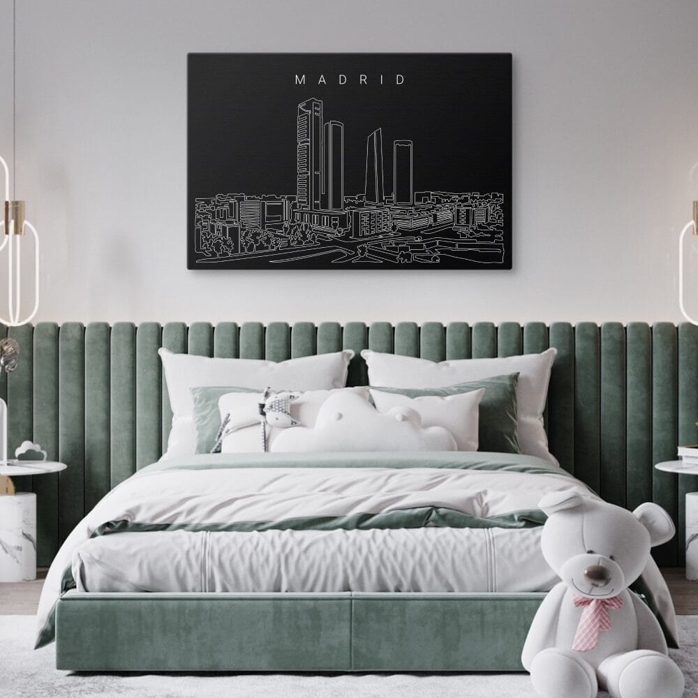 Spain Madrid Skyline Canvas Art Print - Bed Room - Dark Spain Madrid Skyline Canvas Art Print - Bed Room - Dark