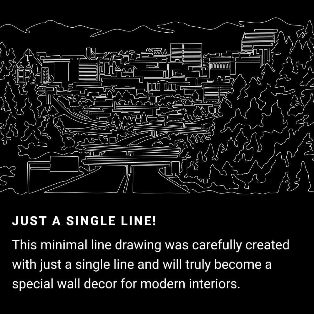 Spokane Washington One Line Drawing Art - Dark Spokane Washington One Line Drawing Art - Dark