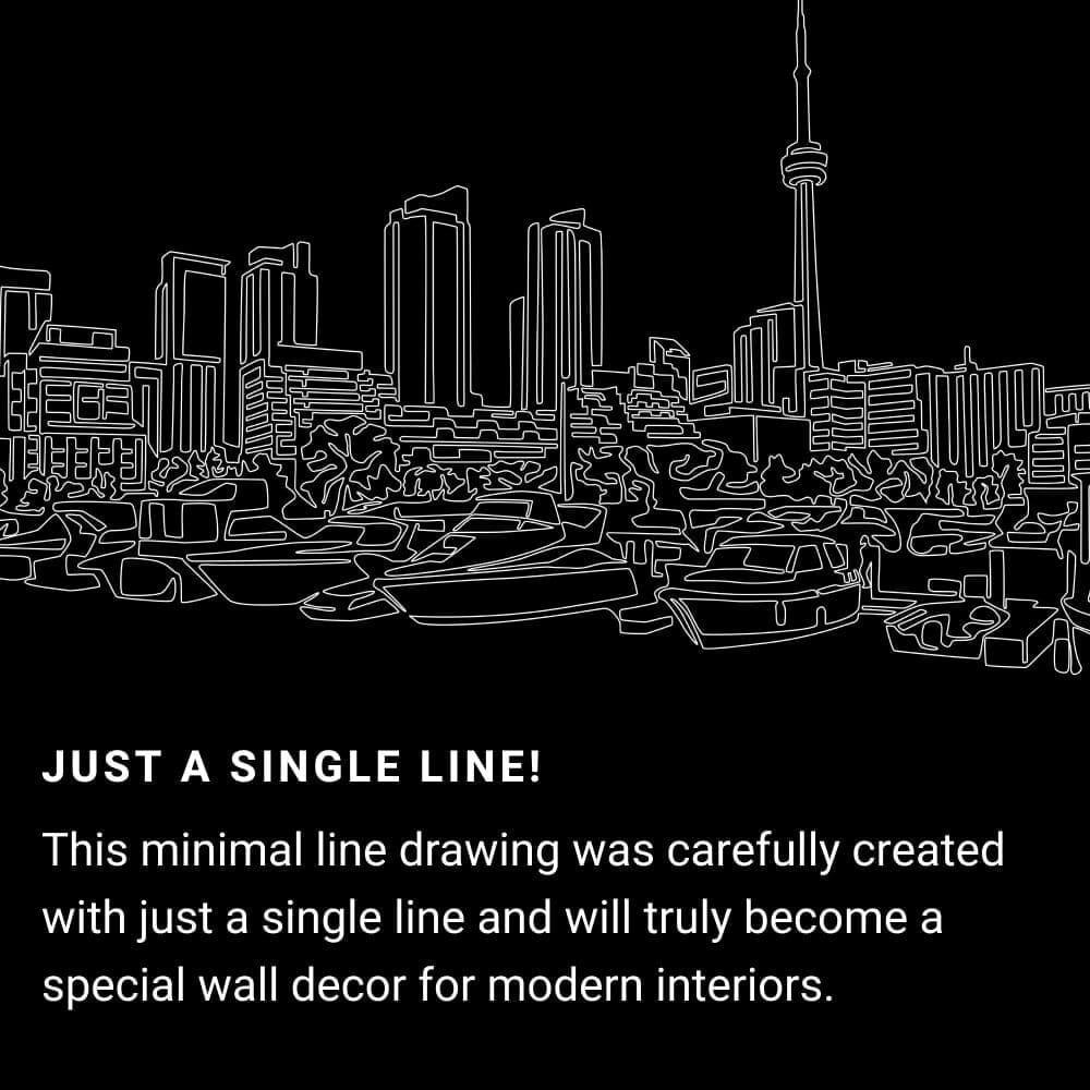Toronto Harbor One Line Drawing Art - Dark Toronto Harbor One Line Drawing Art - Dark