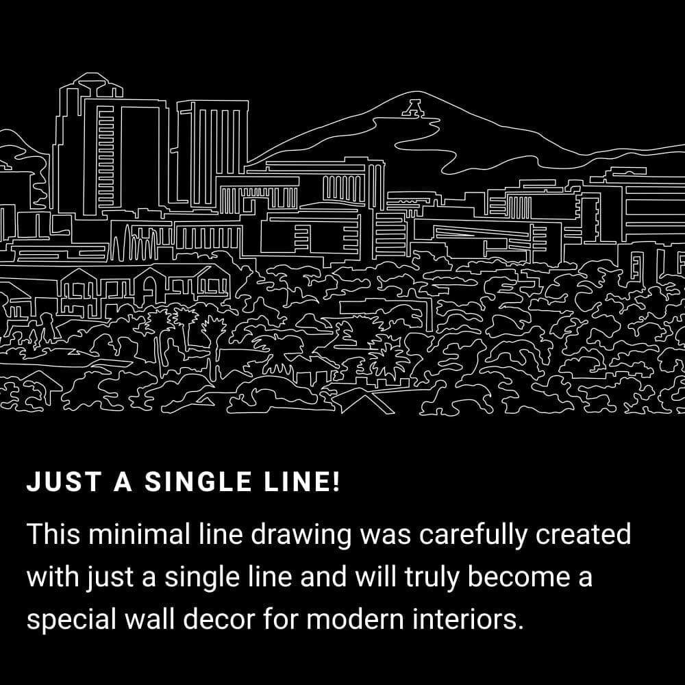 Tucson AZ Skyline One Line Drawing Art - Dark Tucson AZ Skyline One Line Drawing Art - Dark