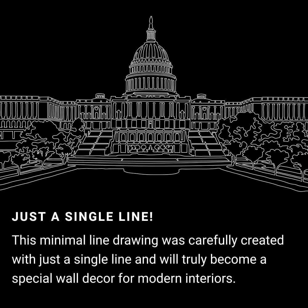 Washington DC One Line Drawing Art - Dark Washington DC One Line Drawing Art - Dark