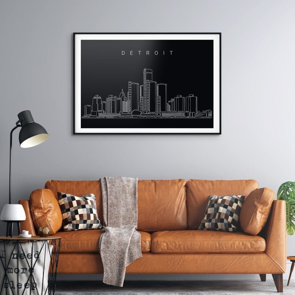 Detroit Skyline Art Print for Living Room - Dark Detroit Skyline Art Print for Living Room - Dark