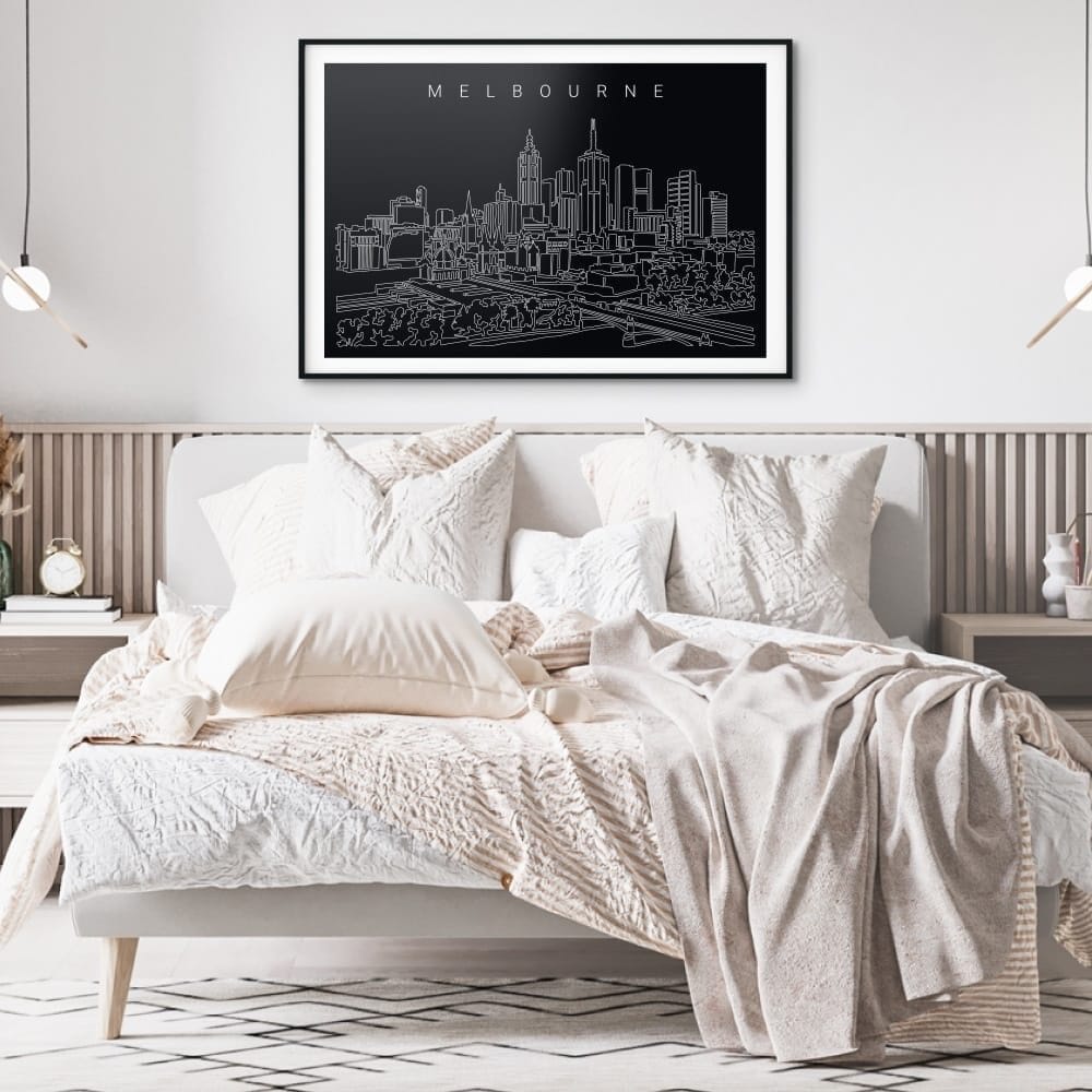Melbourne Skyline Art Print for Bedroom - Dark Melbourne Skyline Art Print for Bedroom - Dark