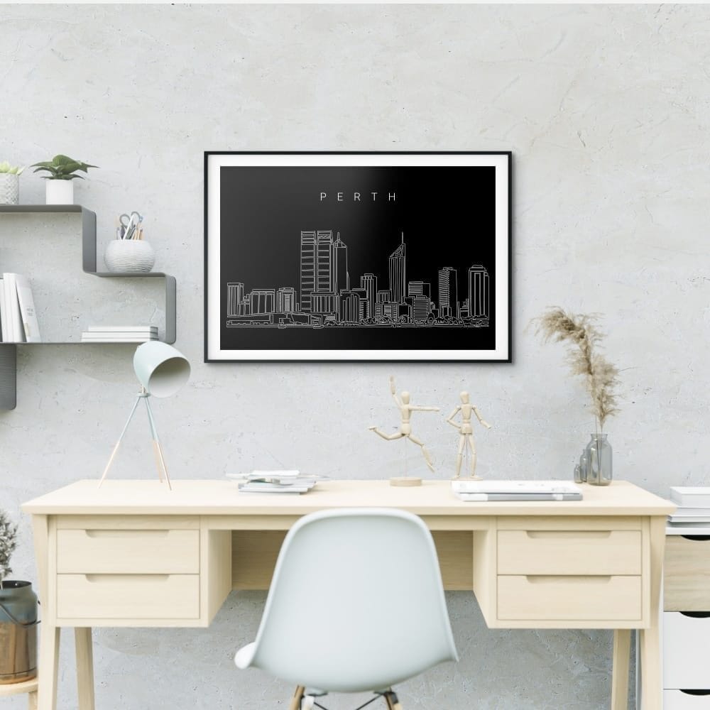 Perth Skyline Wall Art for Home Office - Dark Perth Skyline Wall Art for Home Office - Dark