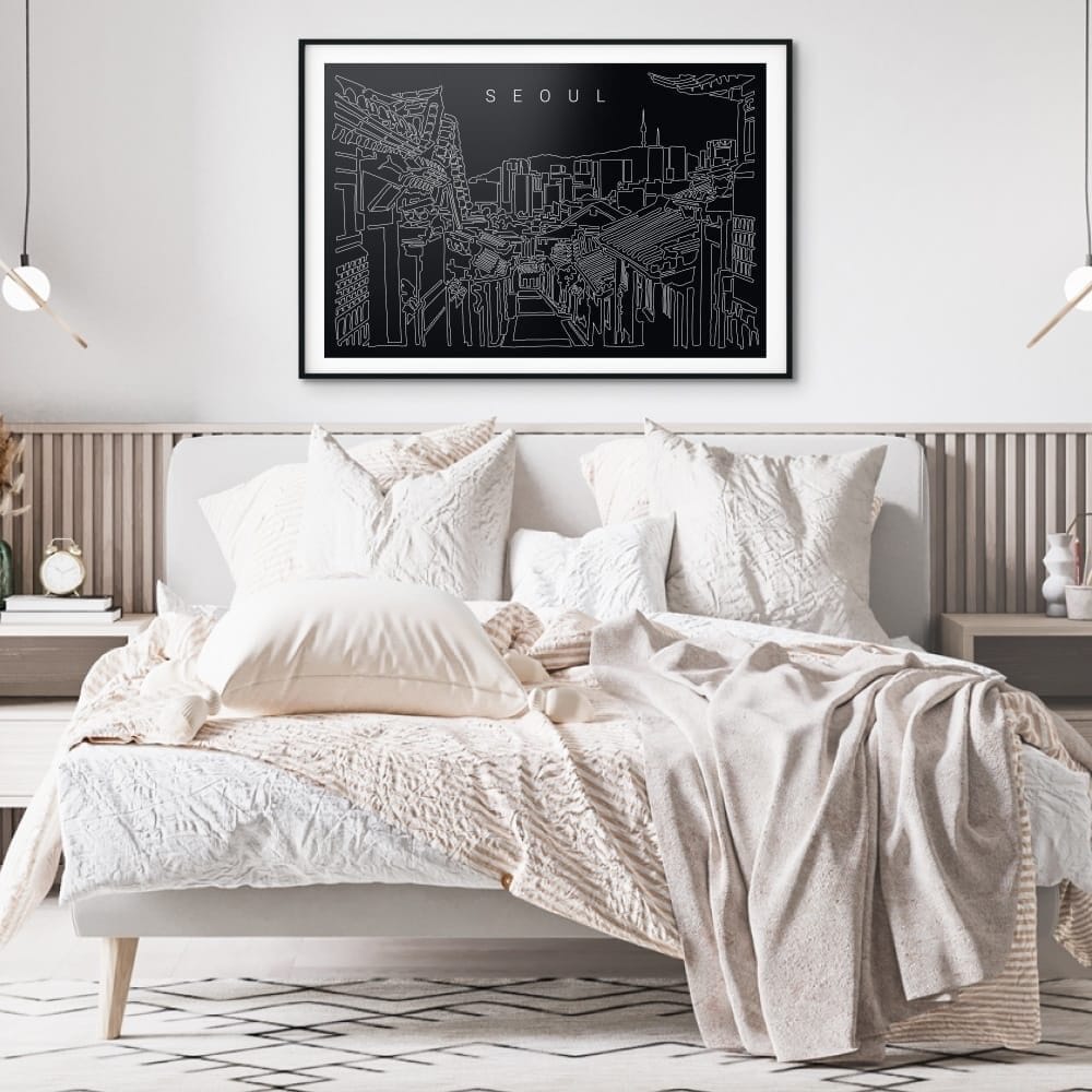 Seoul Skyline Art Print for Bedroom - Dark Seoul Skyline Art Print for Bedroom - Dark