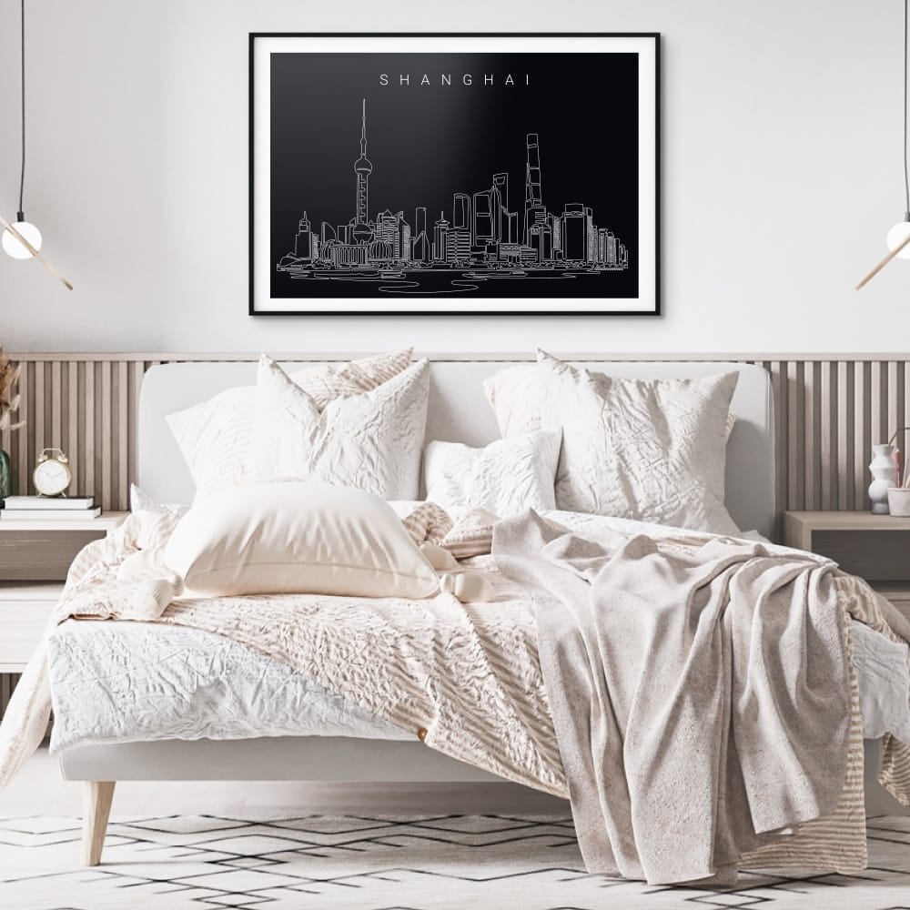 Shanghai China Skyline Art Print for Bedroom - Dark Shanghai China Skyline Art Print for Bedroom - Dark