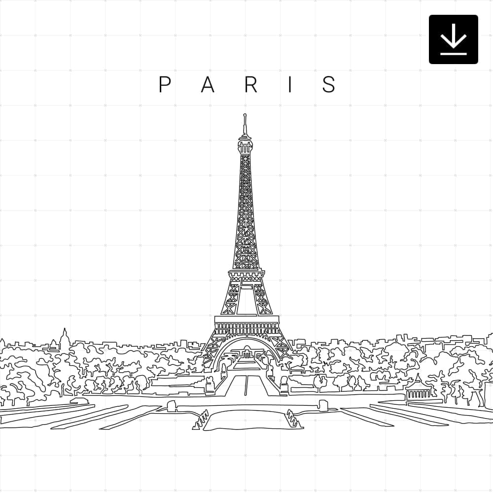 Paris Skyline with Eiffel Tower Vector Art – Digital Download