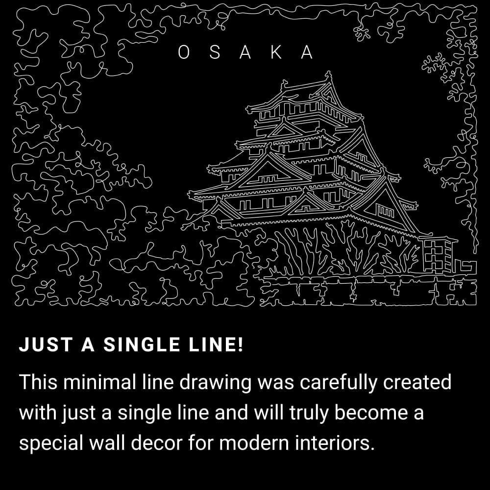 Osaka Japan One Line Drawing Art - Dark Osaka Japan One Line Drawing Art - Dark
