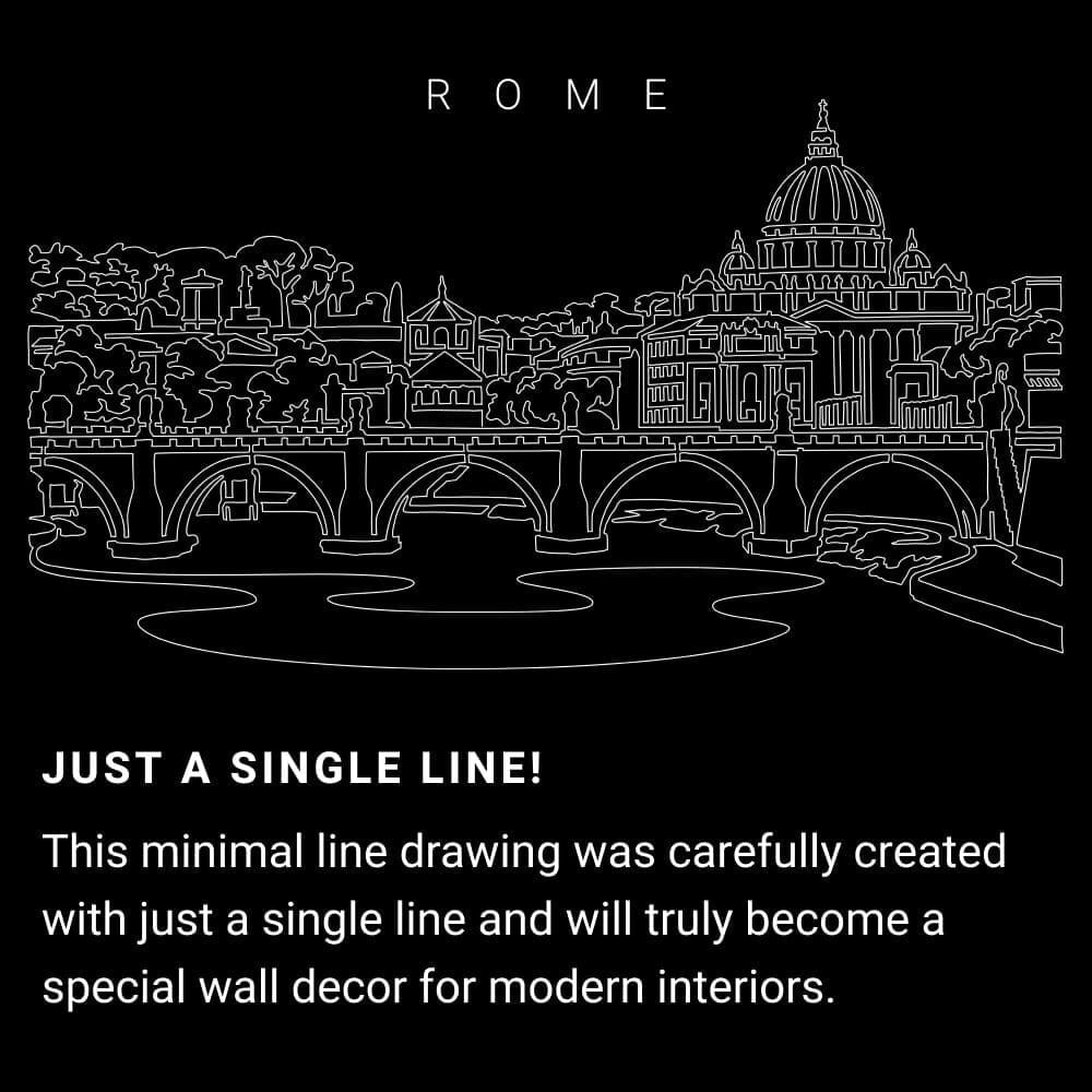 Rome Skyline One Line Drawing Art - Dark Rome Skyline One Line Drawing Art - Dark
