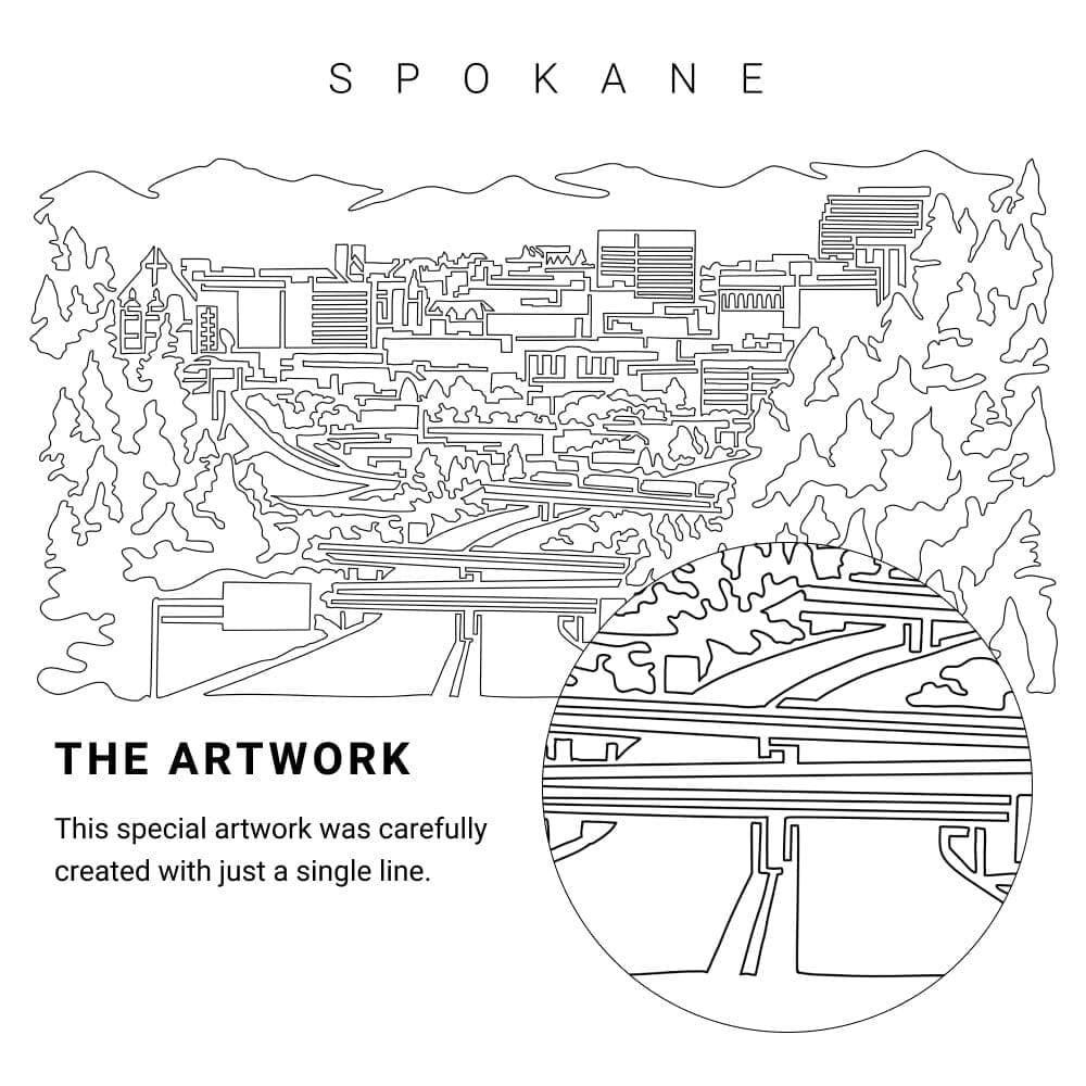 Spokane WA Vector Art - Single Line Art Detail Spokane WA Vector Art - Single Line Art Detail