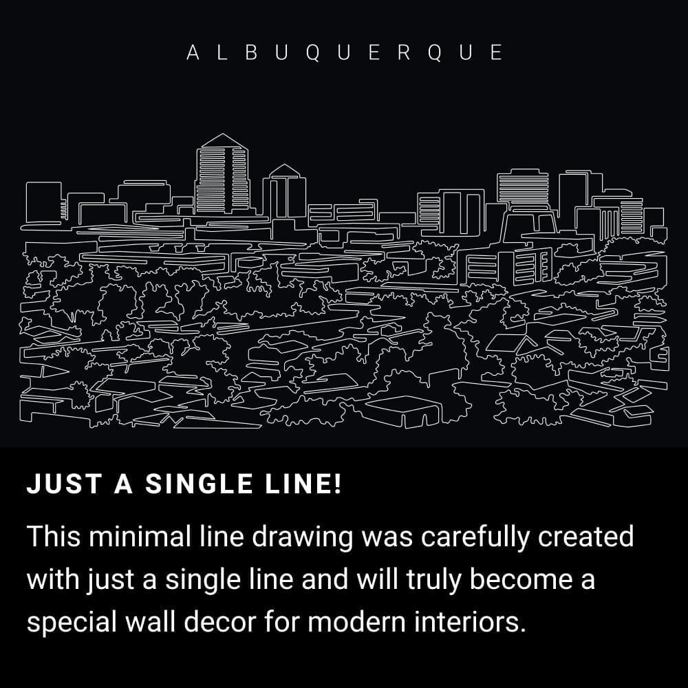 Albuquerque Skyline One Line Drawing Art - Dark Albuquerque Skyline One Line Drawing Art - Dark