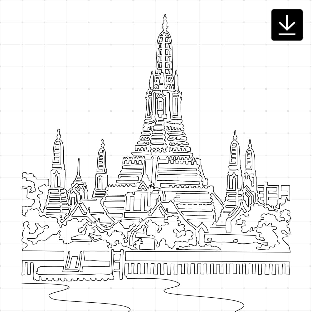Bangkok Wat Arun Temple Vector Art – Portrait – Digital Download