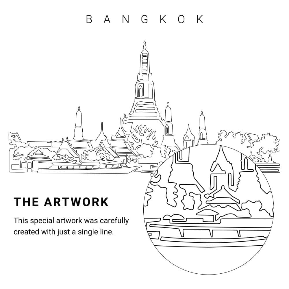 Bangkok Wat Arun Vector Art - Single Line Art Detail Bangkok Wat Arun Vector Art - Single Line Art Detail