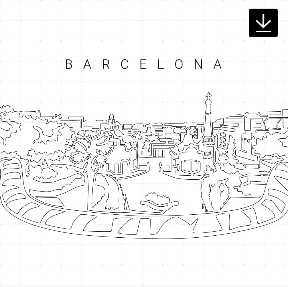 Barcelona Park Guell Vector Art – Digital Download