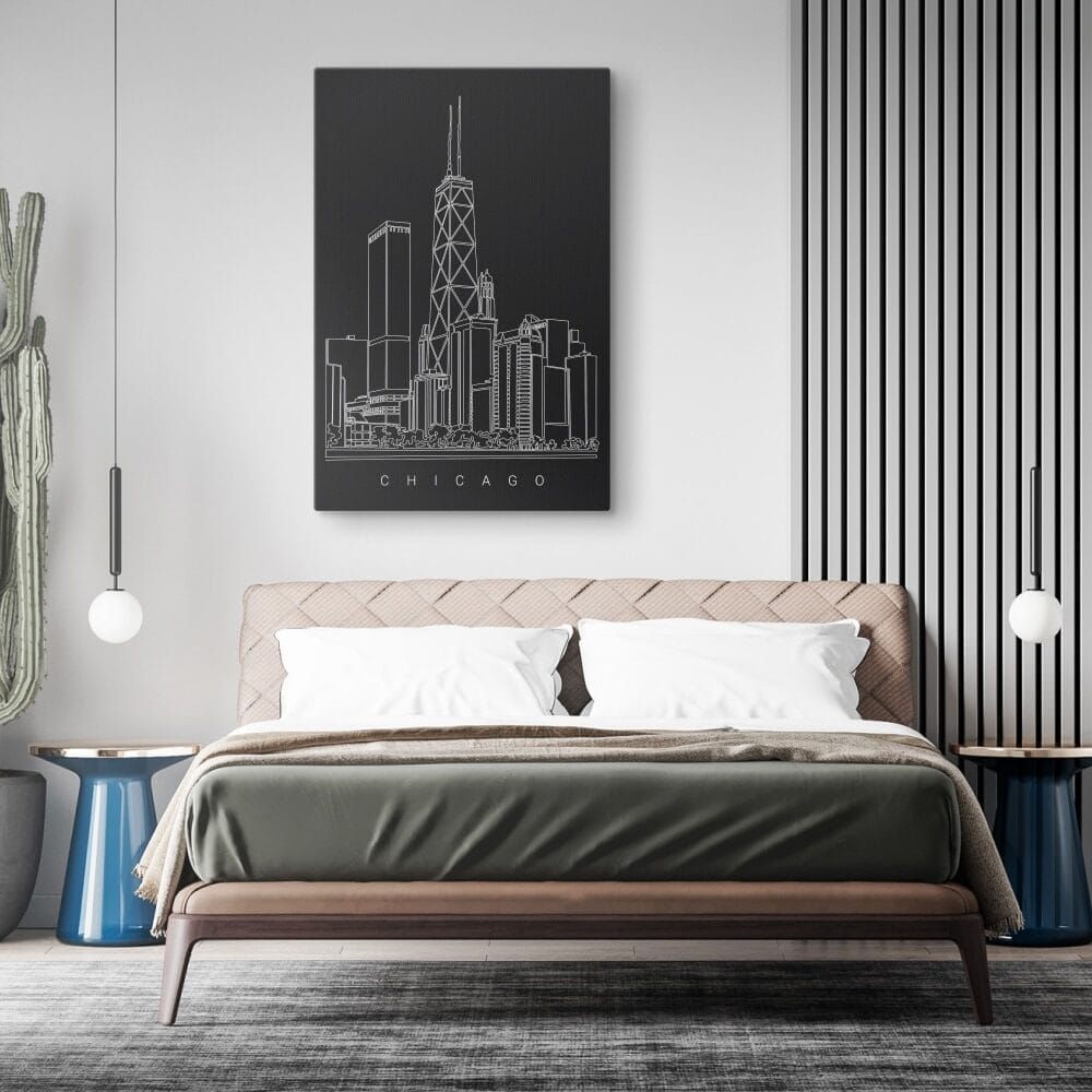 Chicago Skyline Canvas Art Print for Bedroom - Portrait - Dark Chicago Skyline Canvas Art Print for Bedroom - Portrait - Dark