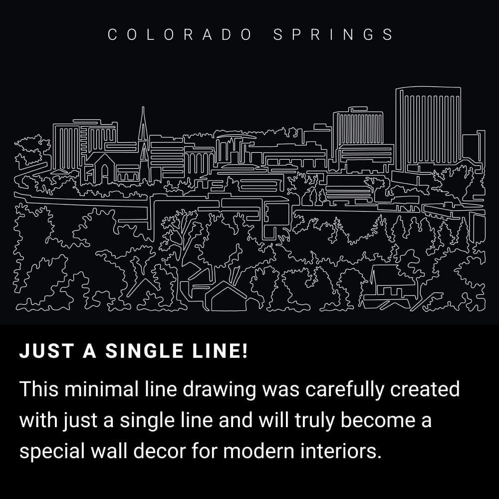 Colorado Springs Skyline One Line Drawing Art - Dark Colorado Springs Skyline One Line Drawing Art - Dark