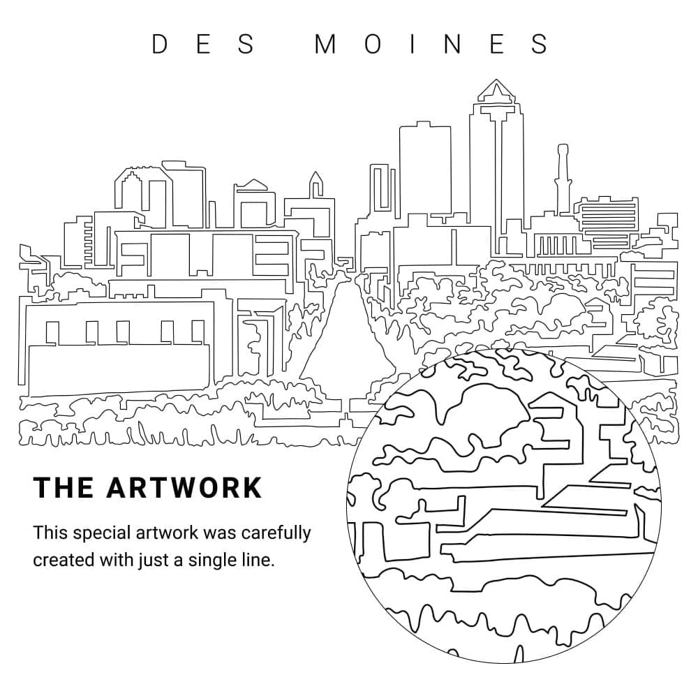 Des Moines Iowa Vector Art - Single Line Art Detail Des Moines Iowa Vector Art - Single Line Art Detail